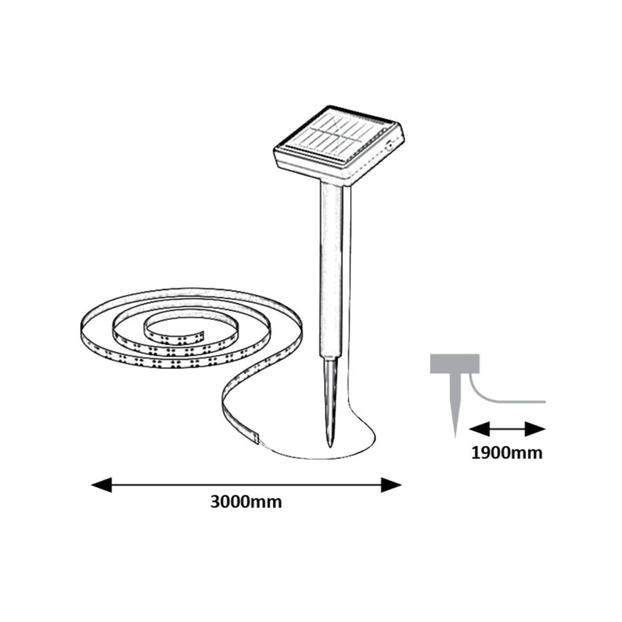 Rabalux Lámpara solar, tira para exterior, LED, IP44, 300 cm, Ansoo