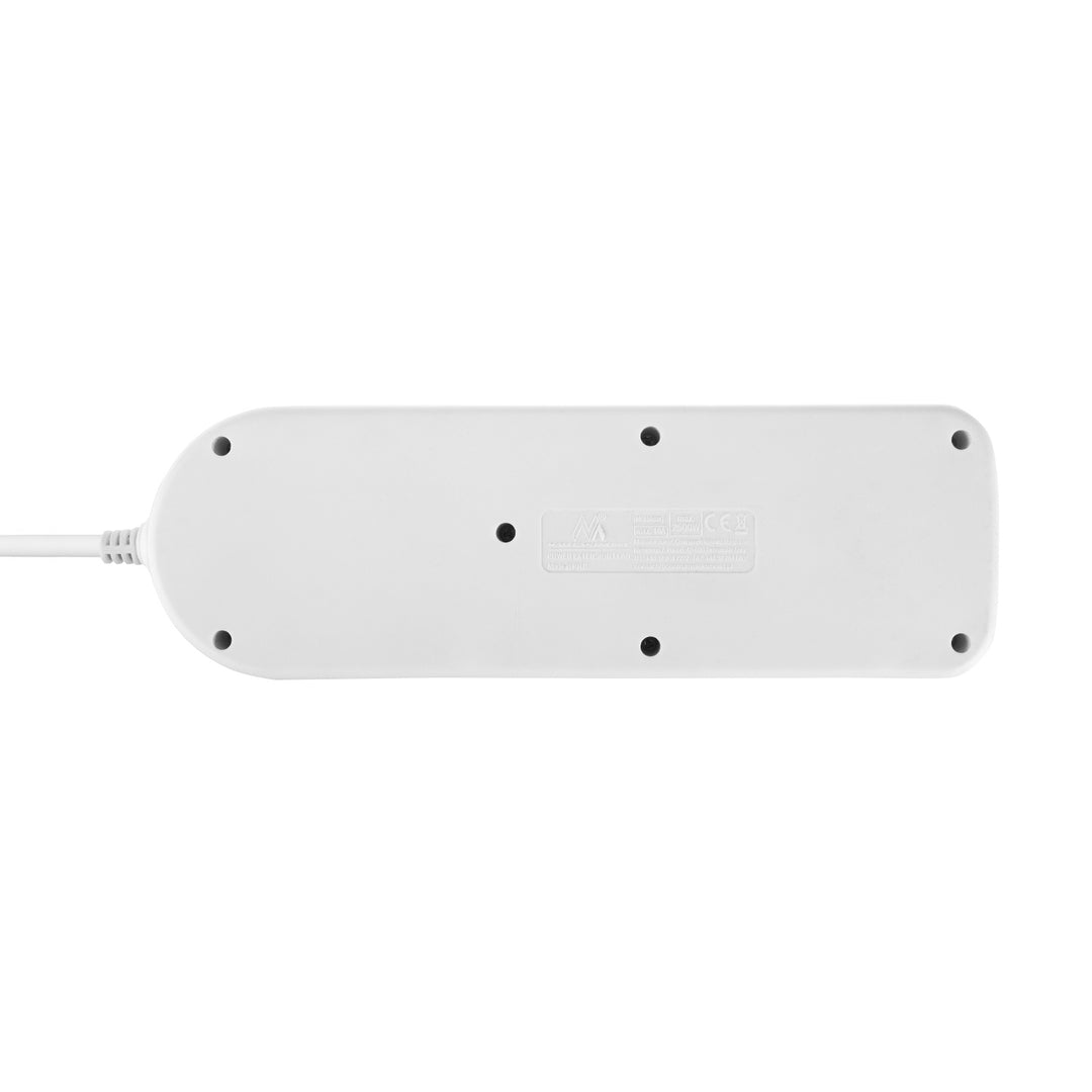 Maclean MCE508 W Regleta de 4 tomas + USB A/C, Cable alargador con interruptores, 250 V CA/10 A, 1,5 m, Color Negro