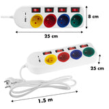 Maclean MCE508 W Regleta de 4 tomas + USB A/C, Cable alargador con interruptores, 250 V CA/10 A, 1,5 m, Color Negro