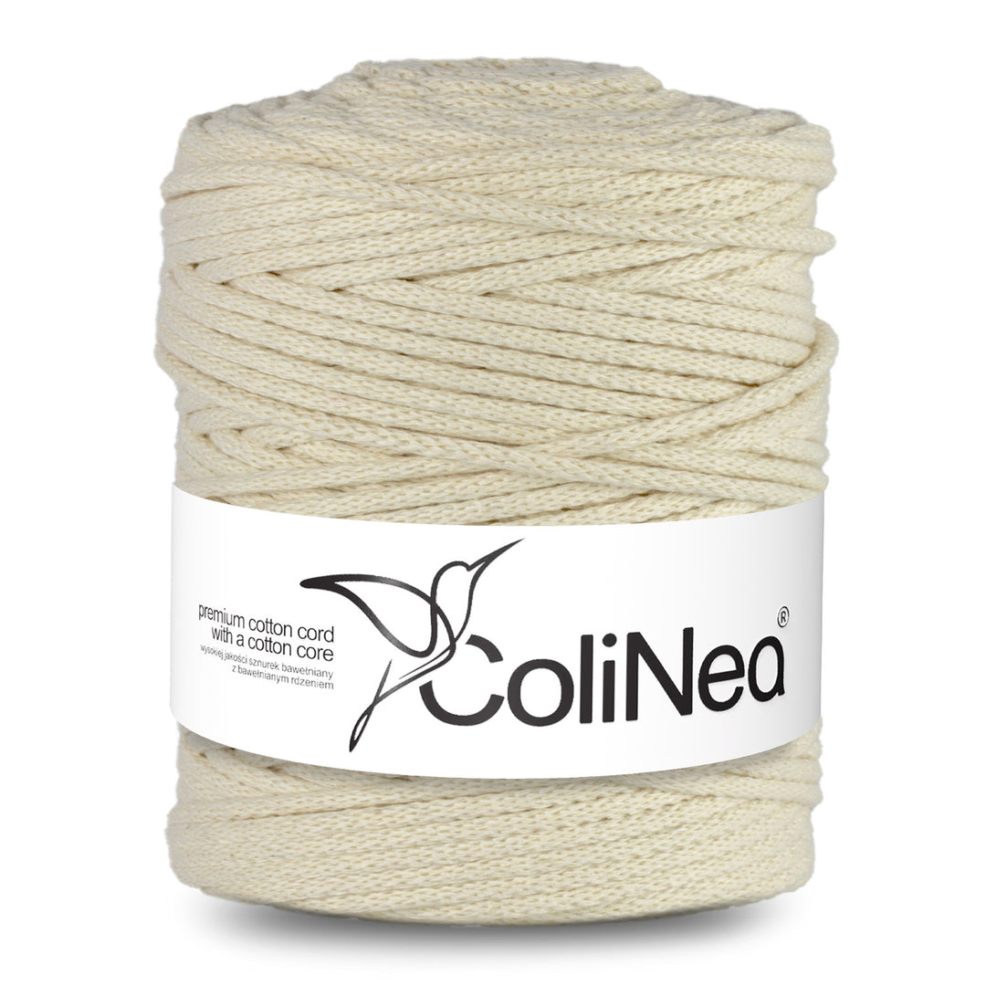 ColiNea Cordón de algodón con alma de algodón, trenzado, 5 mm, 200 m, Color marfil