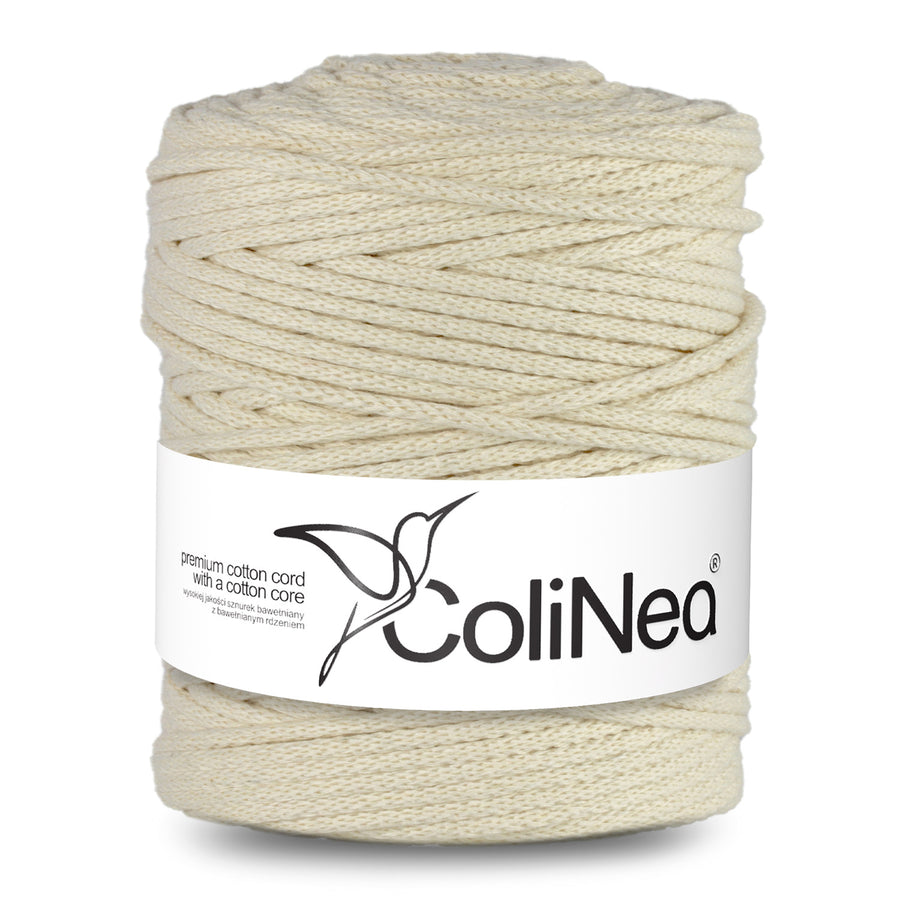 ColiNea Cordón de algodón con alma de algodón, trenzado, 5 mm, 200 m, Color marfil