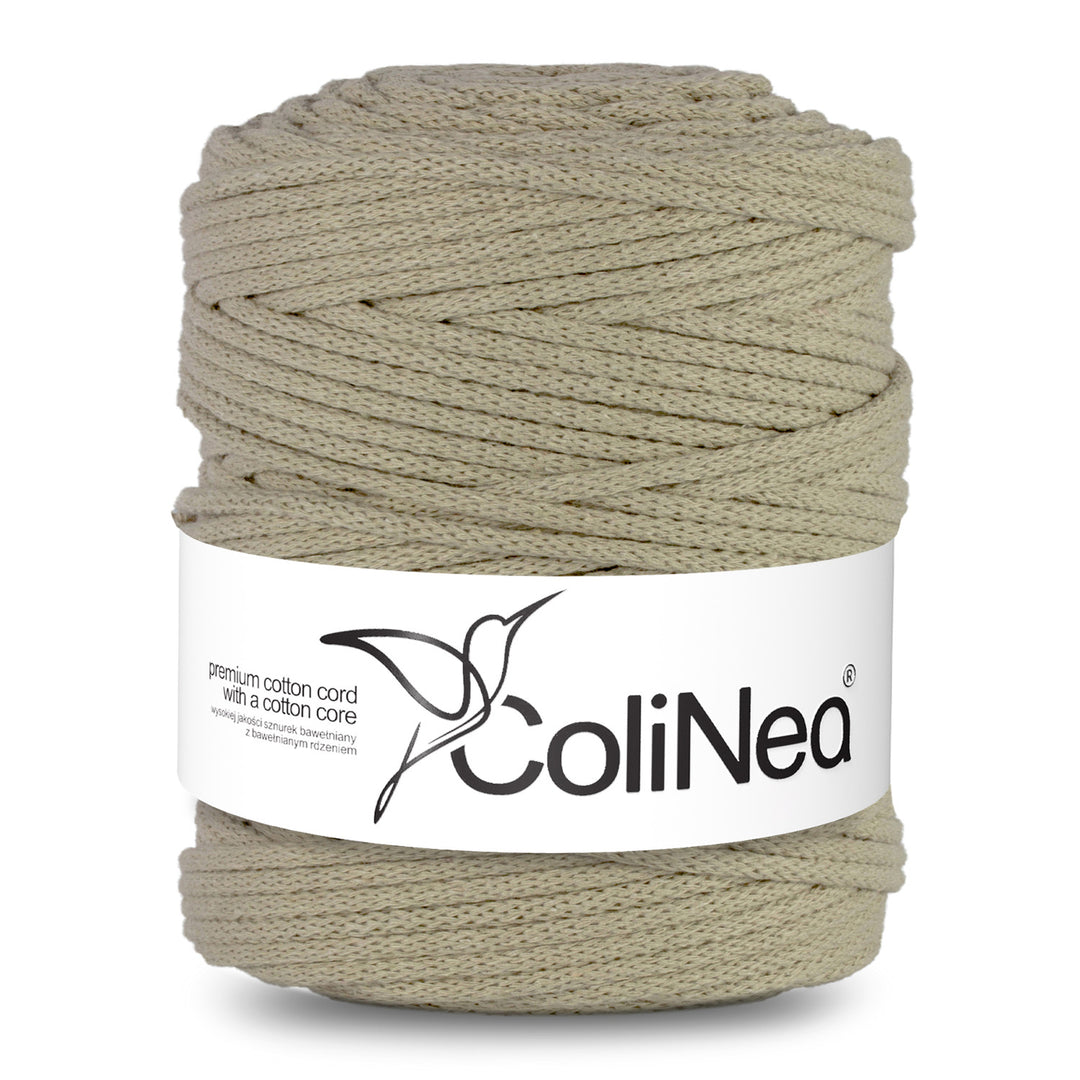 ColiNea Cordón de algodón con alma de algodón, trenzado, 5 mm, 200 m, Color beige claro