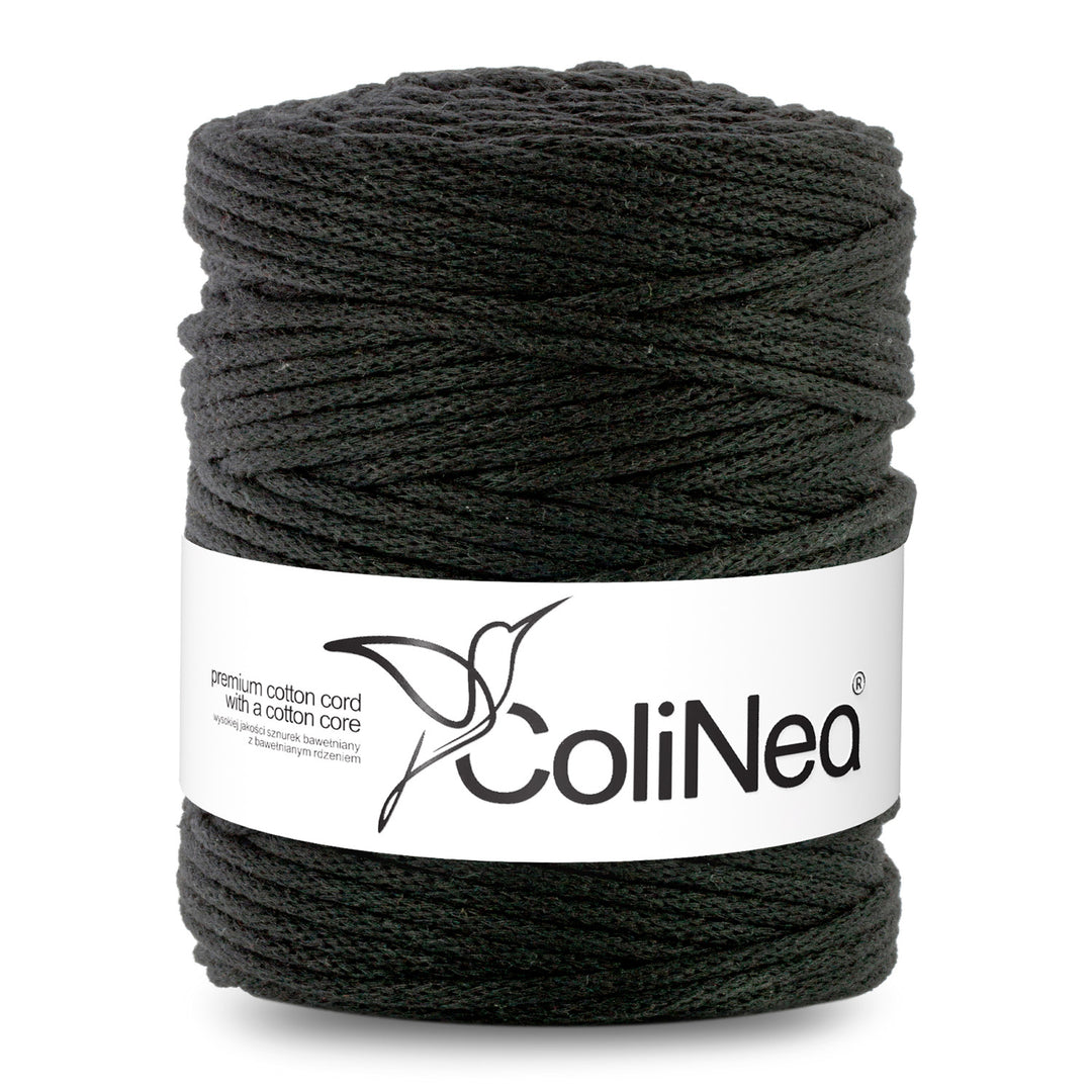 ColiNea Cordón de algodón con alma de algodón, trenzado, 5 mm, 200 m, Color negro