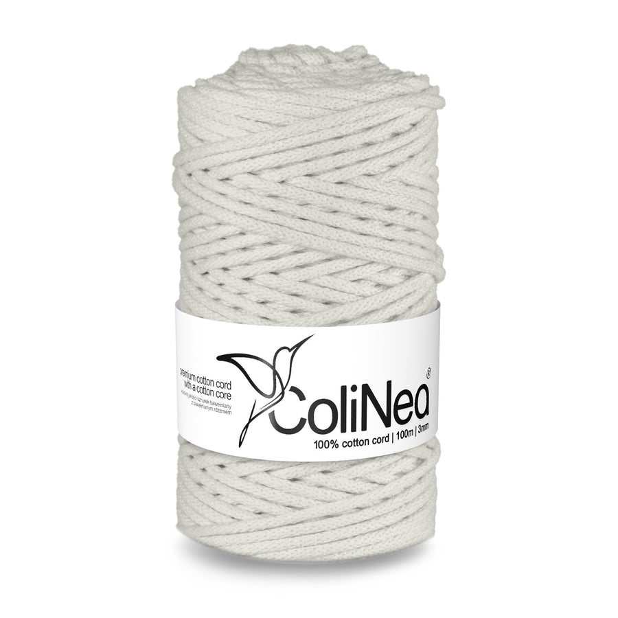 ColiNea Cordón de algodón con alma de algodón, trenzado, 3 mm, 100 m, Color blanco