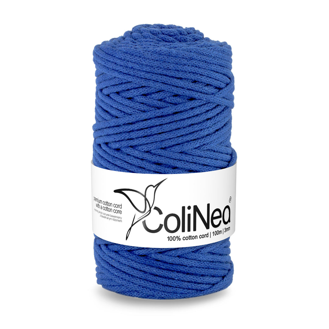 ColiNea Cordón de algodón con núcleo de algodón, Trenzado, 3 mm, 100 m, Color azul oscuro