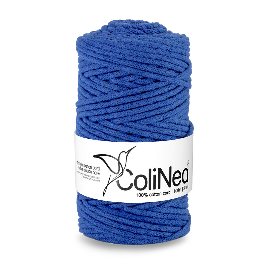 ColiNea Cordón de algodón con núcleo de algodón, Trenzado, 3 mm, 100 m, Color azul oscuro