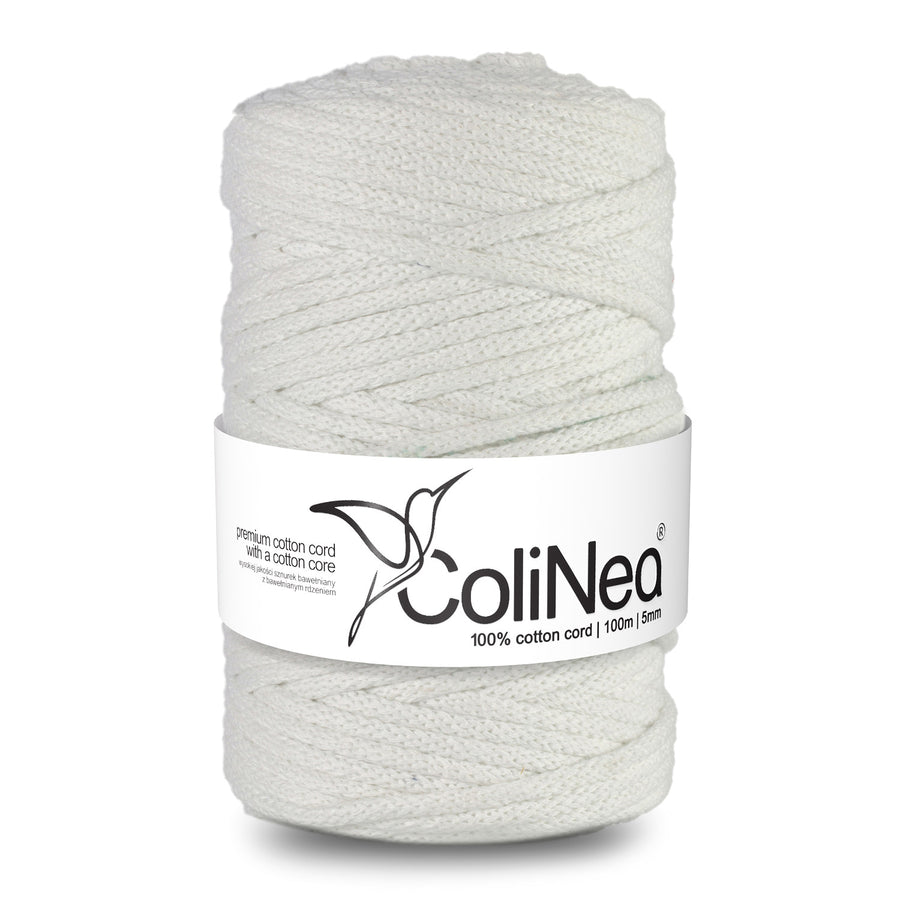 ColiNea Cordón de algodón con núcleo de algodón, Trenzado, 5 mm, 100 m, Color Blanco