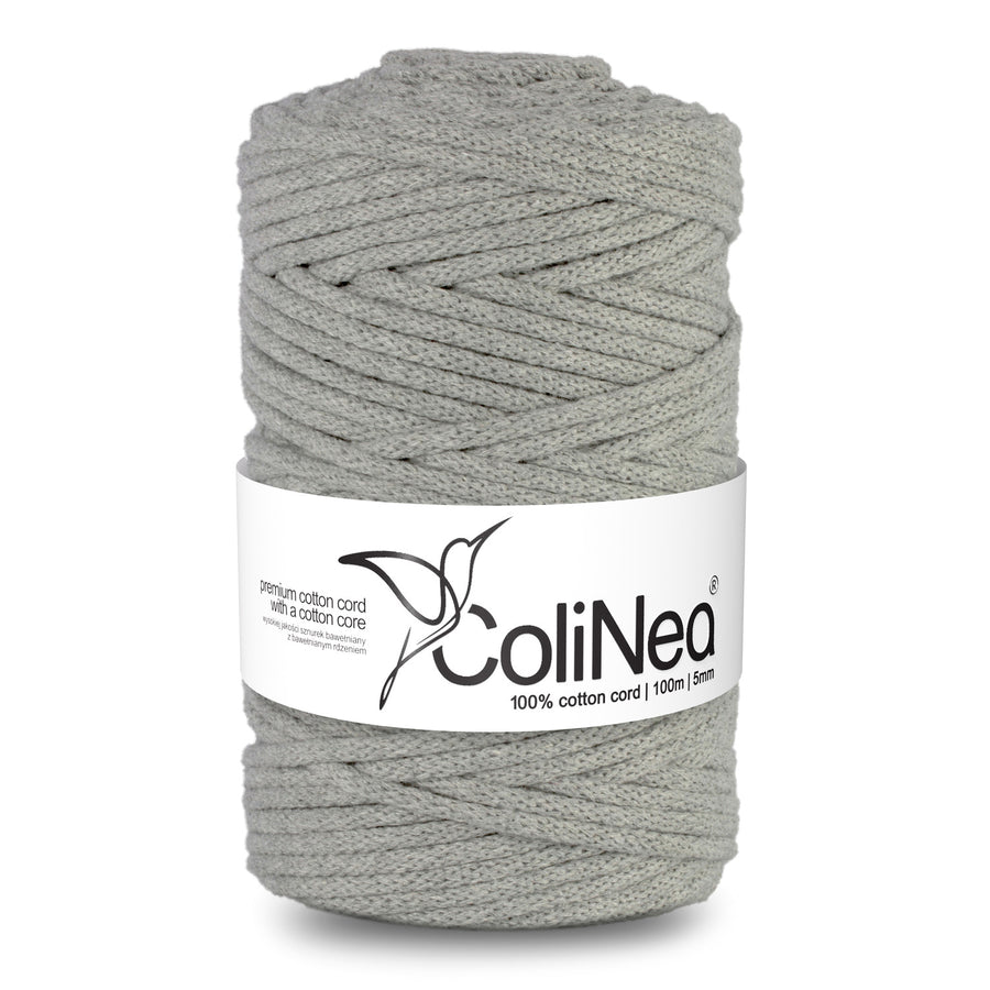 ColiNea Cordón de algodón con núcleo de algodón, Trenzado, 5 mm, 100 m, Color gris