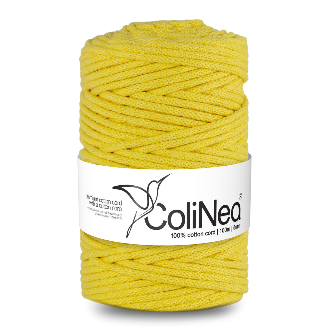 ColiNea Cordón de algodón con núcleo de algodón, Trenzado, 5 mm, 100 m, Color amarillo claro