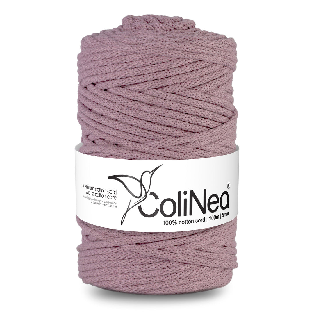 ColiNea Cordón de algodón con núcleo de algodón, Trenzado, 5 mm, 100 m, Color rosa sucio