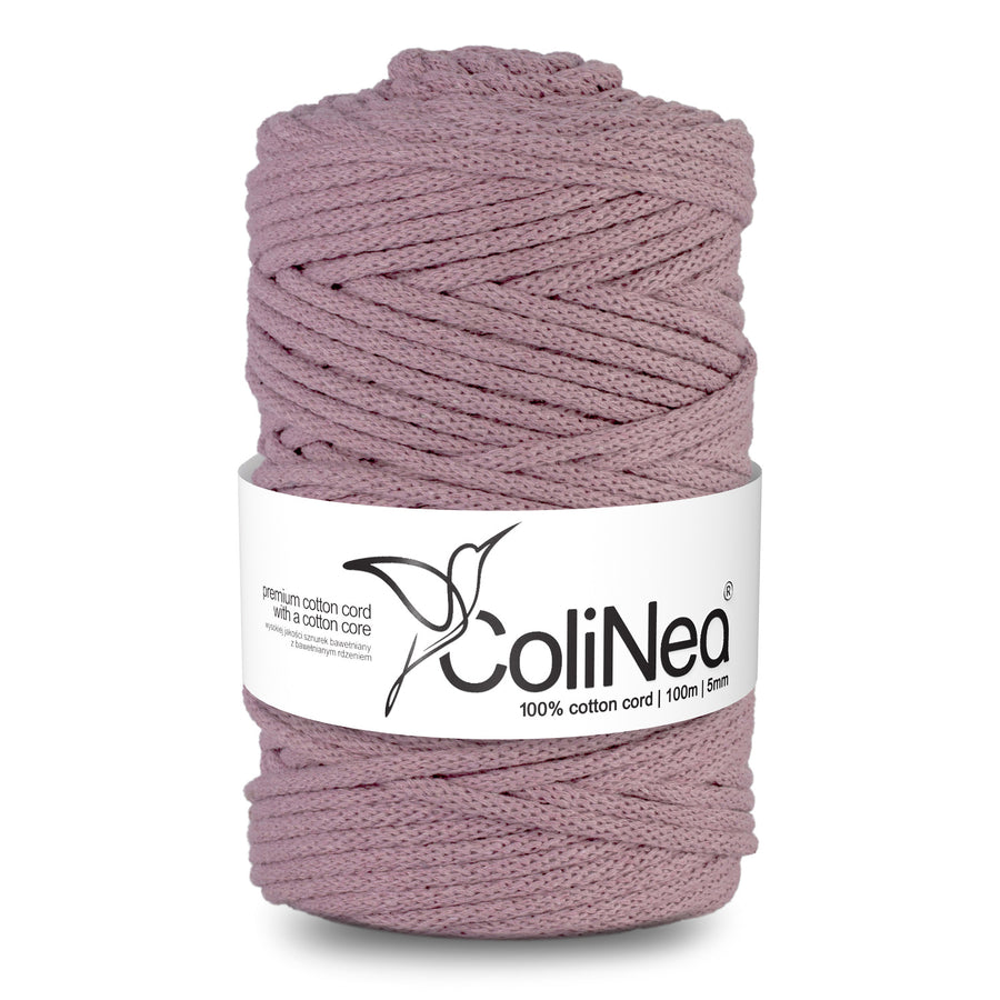 ColiNea Cordón de algodón con núcleo de algodón, Trenzado, 5 mm, 100 m, Color rosa sucio