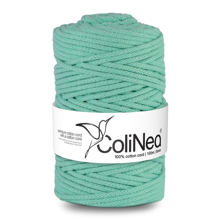 ColiNea Cordón de algodón con núcleo de algodón, Trenzado, 5mm, 100m, Color celadón