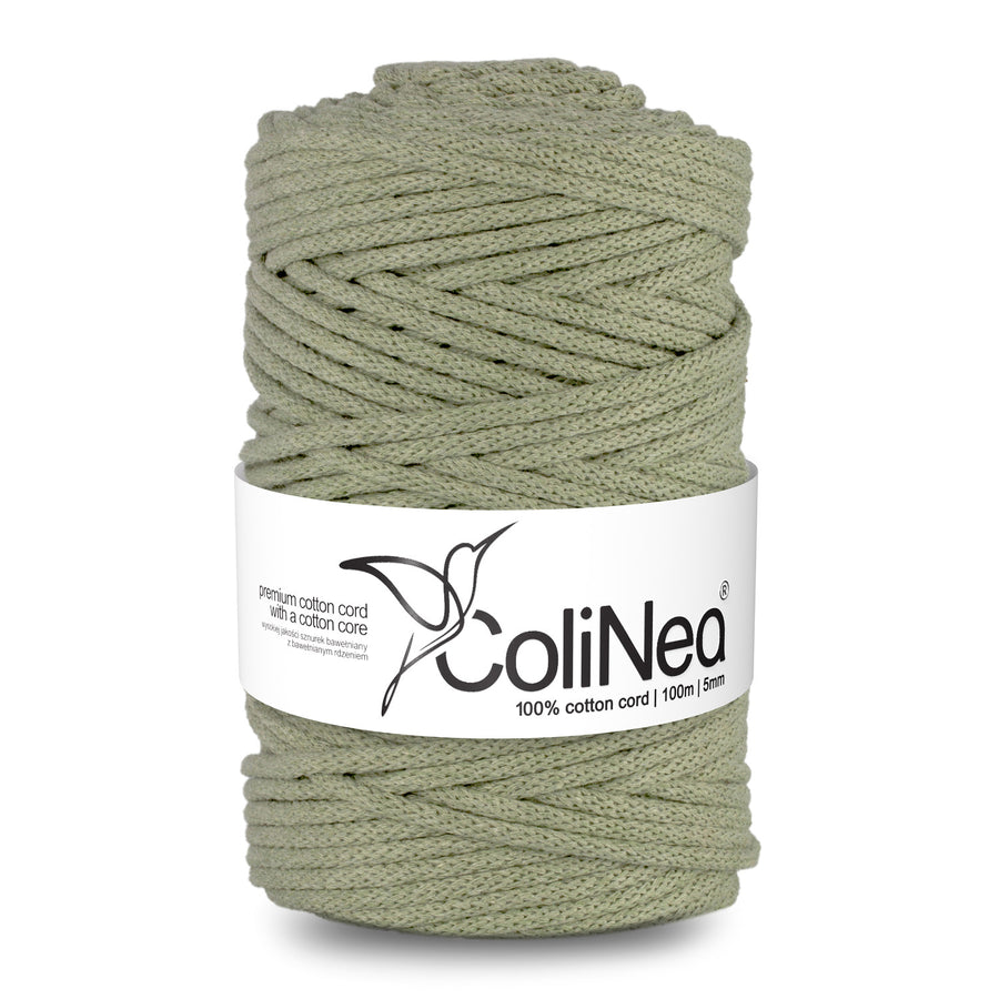 ColiNea Cordón de algodón con núcleo de algodón, Trenzado, 5 mm, 100 m, Color verde oliva