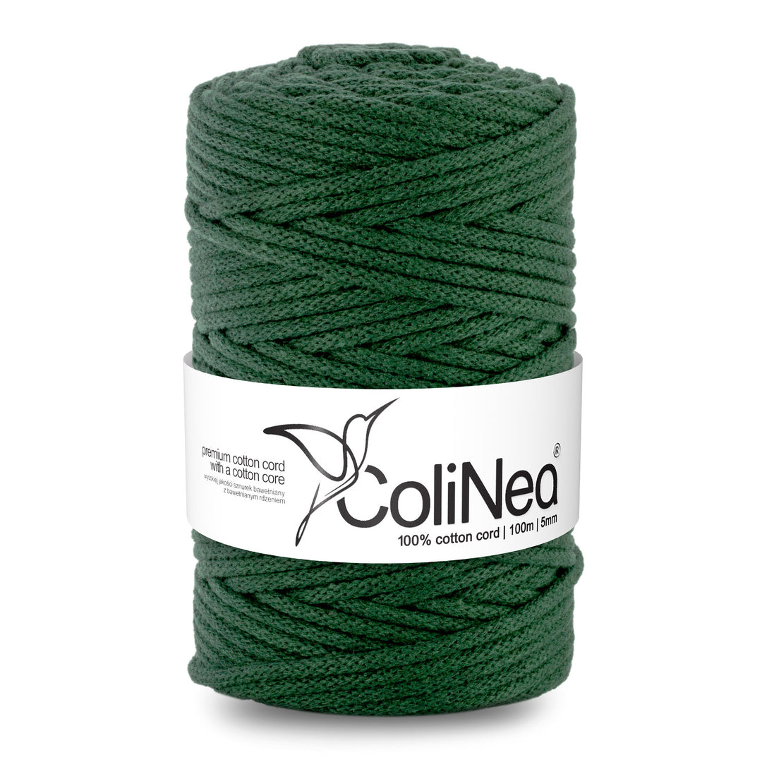 ColiNea Cordón de algodón con núcleo de algodón, Trenzado, 5 mm, 100 m, Color verde botella