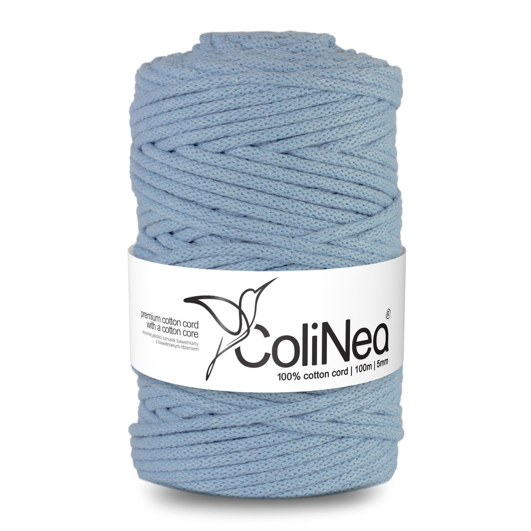 ColiNea Cordón de algodón con núcleo de algodón, Trenzado, 5 mm, 100 m, Color azul
