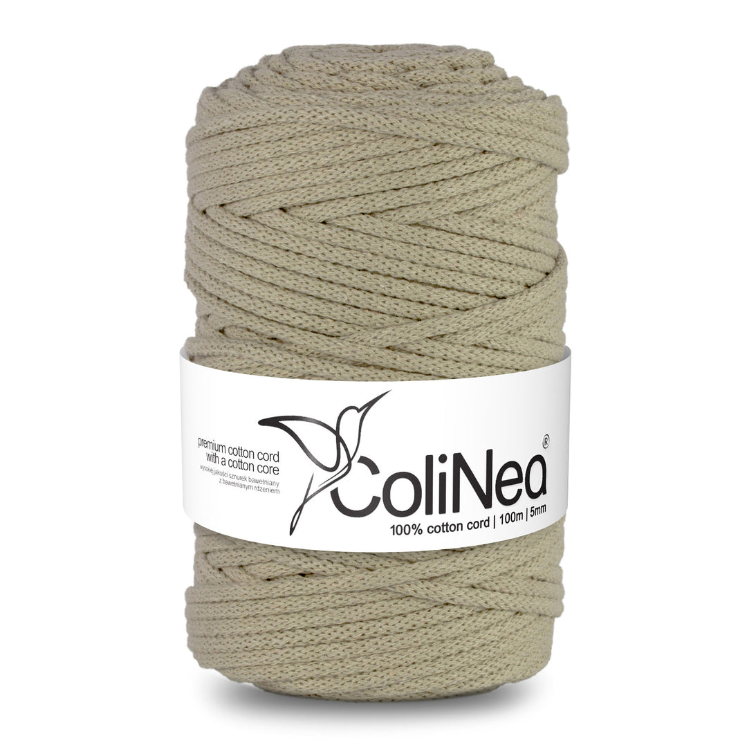 ColiNea Cordón de algodón con núcleo de algodón, Trenzado, 5 mm, 100 m, Color beige claro