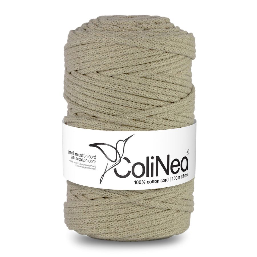 ColiNea Cordón de algodón con núcleo de algodón, Trenzado, 5 mm, 100 m, Color beige claro