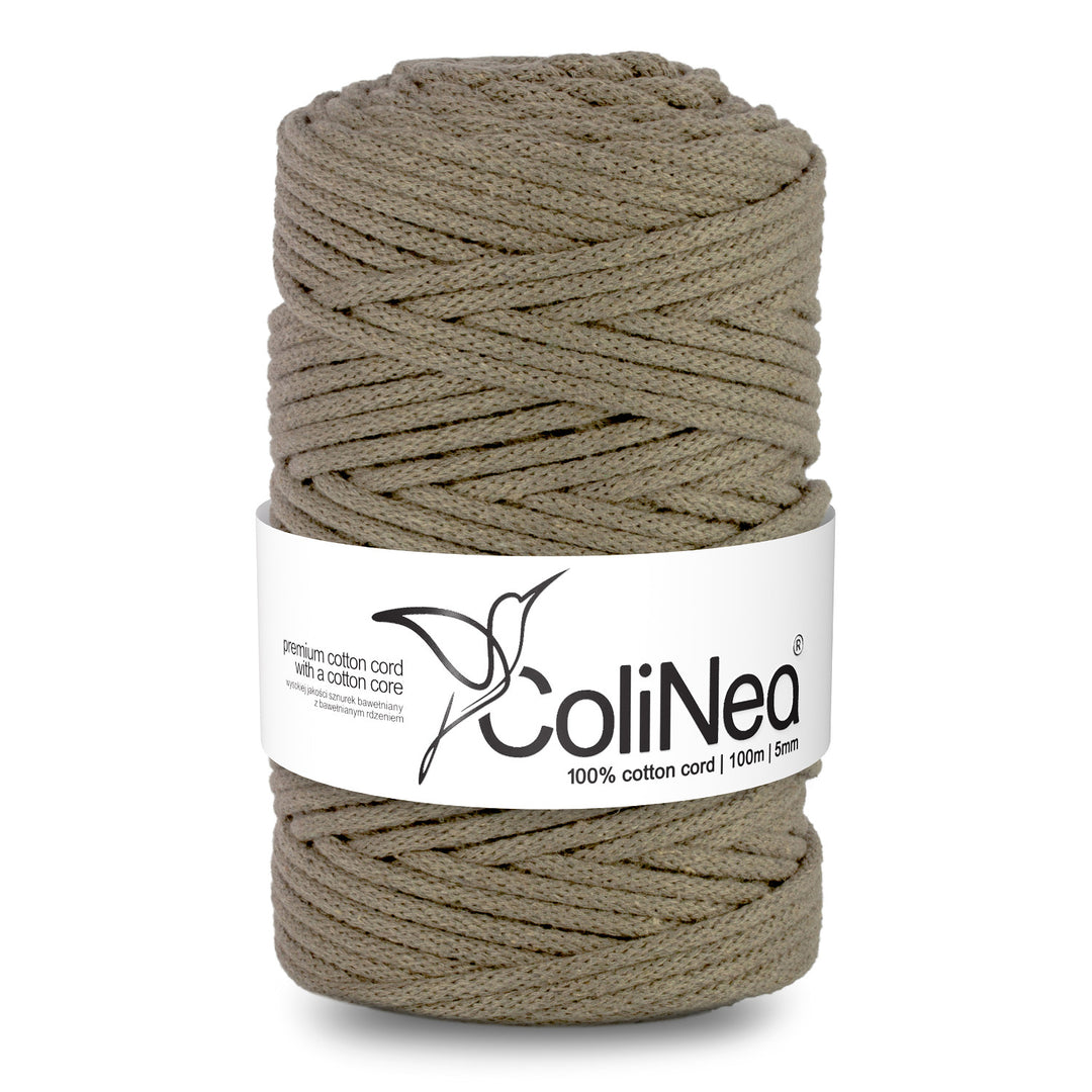 ColiNea Cordón de algodón con núcleo de algodón, Trenzado, 5 mm, 100 m, Color beige oscuro