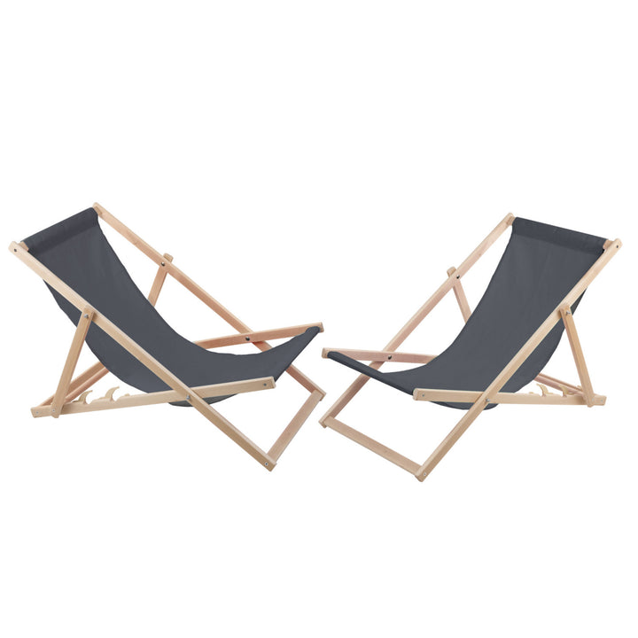 Conjunto de 2 espreguiçadeiras em madeira cinzenta, ideais para praia, varanda, terraço