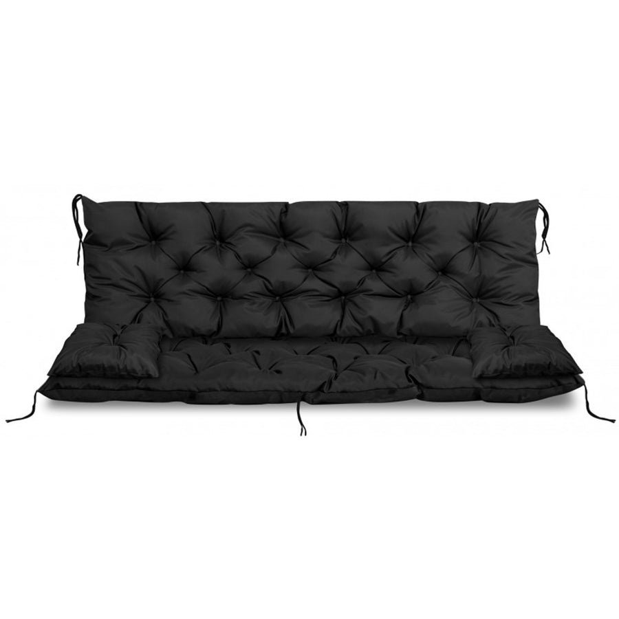 KingGarden Almofada para banco de jardim impermeável com 2 almofadas laterais 42x42 cm 1+2 Conjunto de 3 peças Codura de PVC impermeável (preto, 100x60x50cm + 2 almofadas 42 x 42 cm)