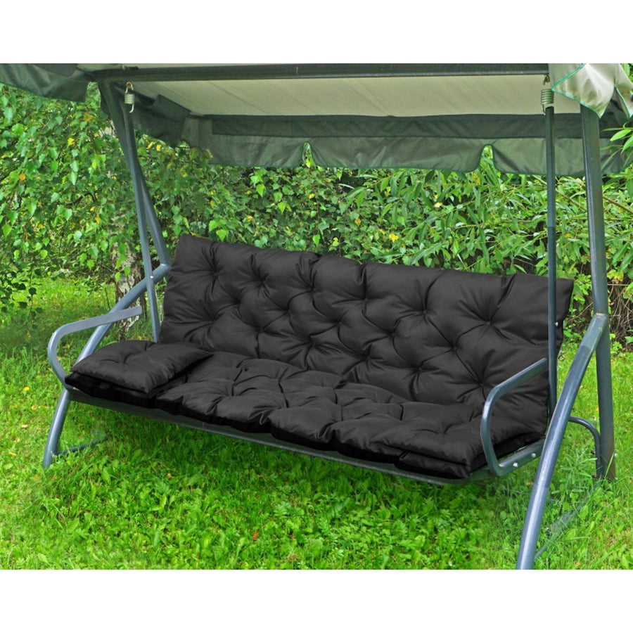 KingGarden Almofada para banco de jardim impermeável com 2 almofadas laterais 42x42 cm 1+2 Conjunto de 3 peças Codura de PVC impermeável (preto, 100x60x50cm + 2 almofadas 42 x 42 cm)