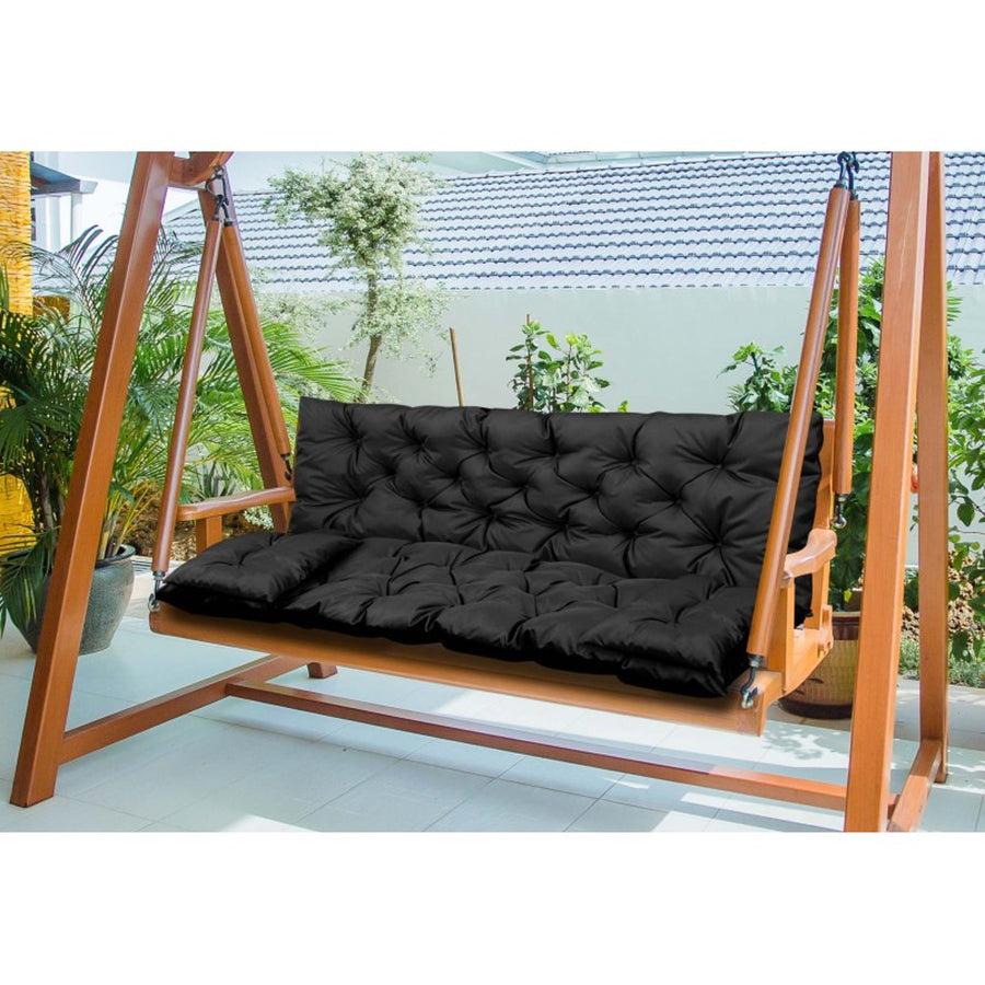 KingGarden Almofada para banco de jardim impermeável com 2 almofadas laterais 42x42 cm 1+2 Conjunto de 3 peças Codura de PVC impermeável (preto, 100x60x50cm + 2 almofadas 42 x 42 cm)