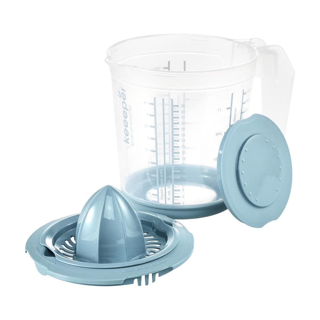 Keeeper Matteo Juego de cocina jarra con tapa, tapón y exprimidor de cítricos, Capacidad 1 l, 14x15 cm, Color azul nórdico