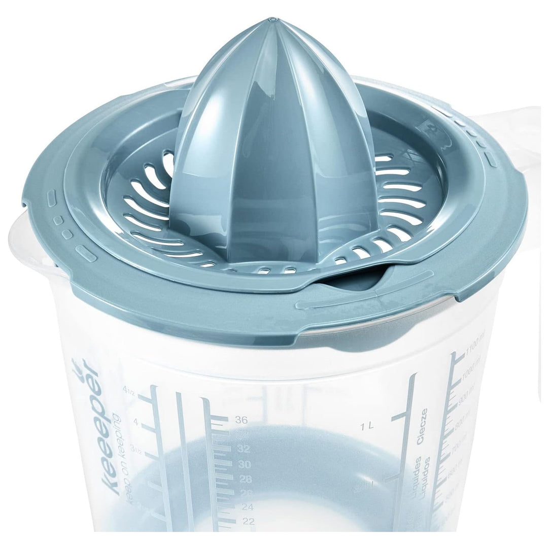 Keeeper Matteo Juego de cocina jarra con tapa, tapón y exprimidor de cítricos, Capacidad 1 l, 14x15 cm, Color azul nórdico