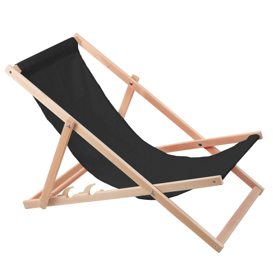 Espreguiçadeira Woodok em madeira de faia, cama de rede ideal para praia, varanda, terraço, preta