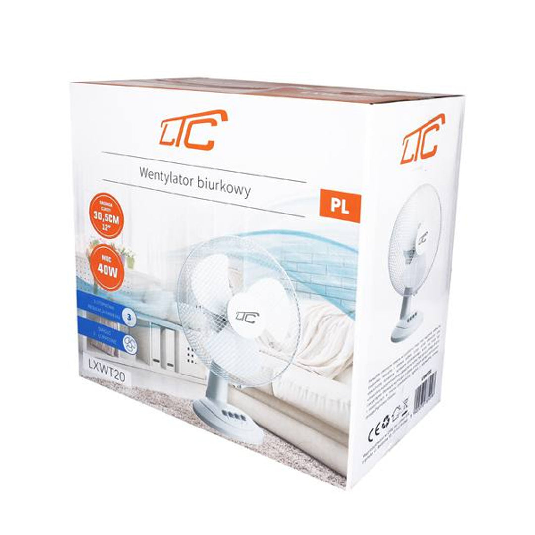Ventilador de mesa oscilante LTC, ângulo ajustável, 38 W, branco, LXWT20