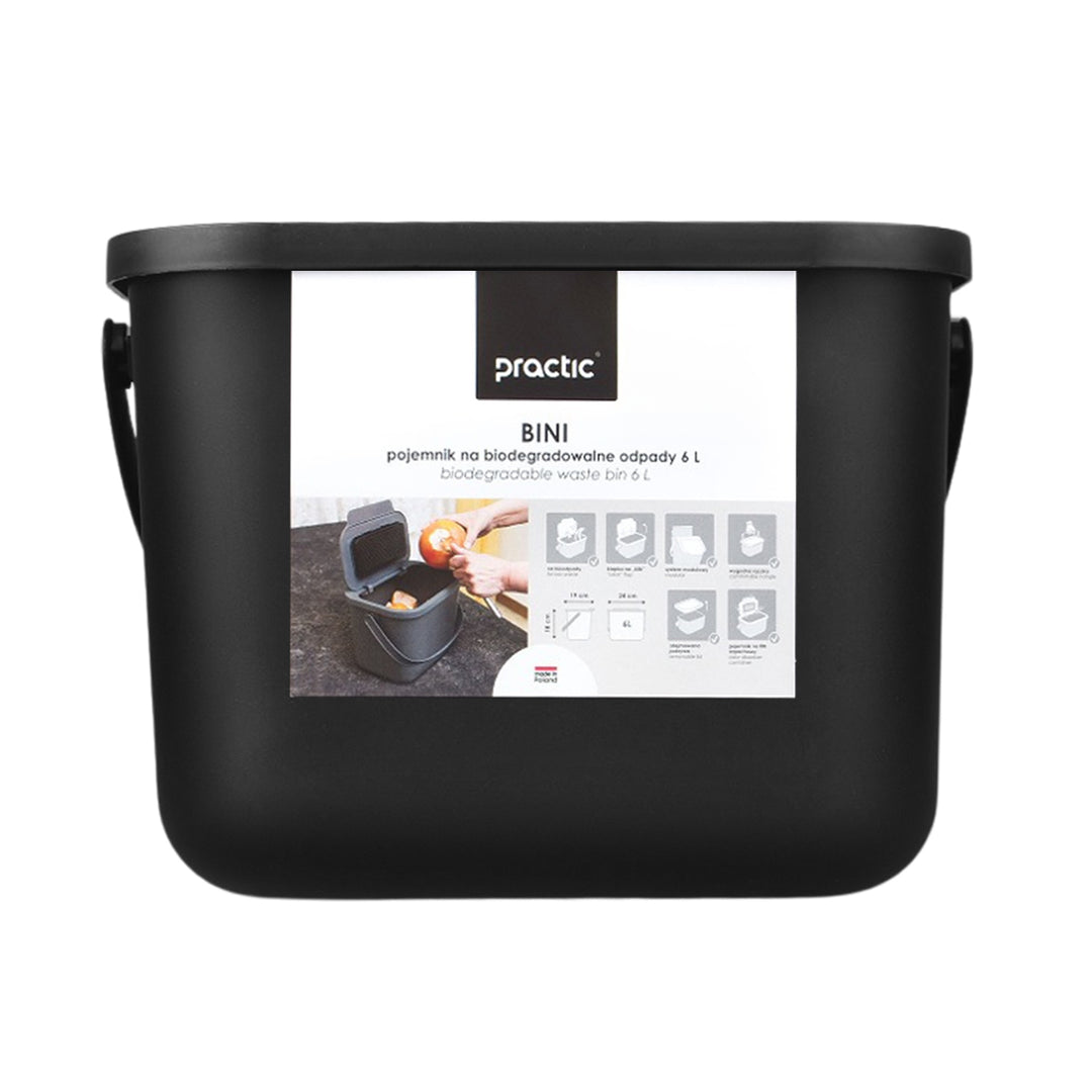 Practic Contenedor de Biorresiduos, Cubo de Compostaje, Capacidad 6 litros, Color Negro, Mini Bini