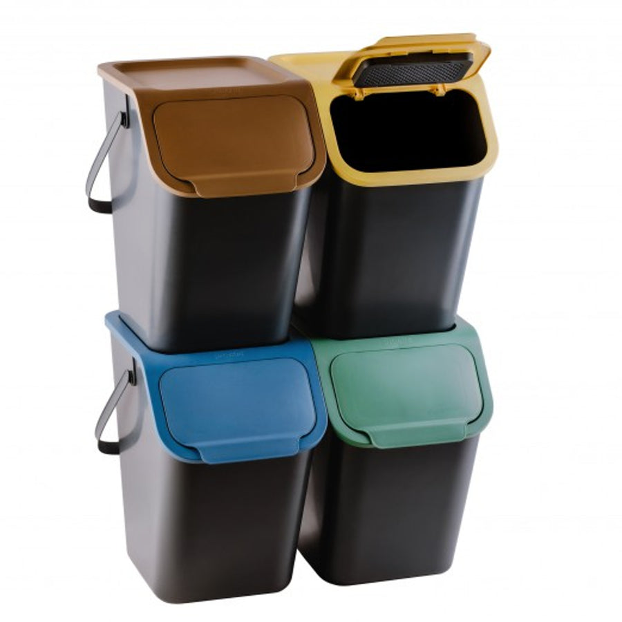 Conjunto de 4 práticos contentores de lixo de 25L, contentores de segregação, pretos, Bini 10100599
