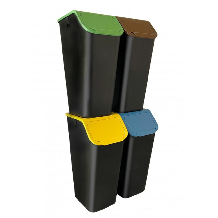 Conjunto de Contentores Practic Bini, Segregação de Resíduos, 4 Latas de Lixo de 35L, Preto, 10103435
