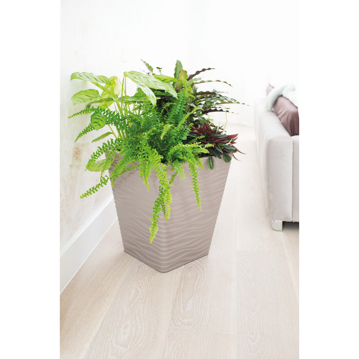 Form-Plastic Sahara Dunes Vaso Plástico com Encaixe, Resistente à Geada, Cinza-Bege, Quadrado 40cm