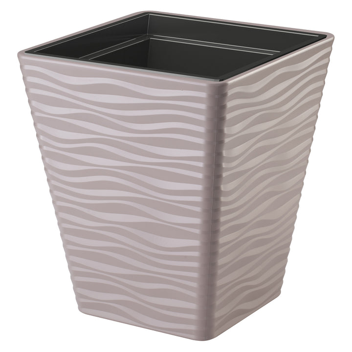 Form-Plastic Sahara Dunes Vaso Plástico com Encaixe, Resistente à Geada, Cinza-Bege, Quadrado 40cm
