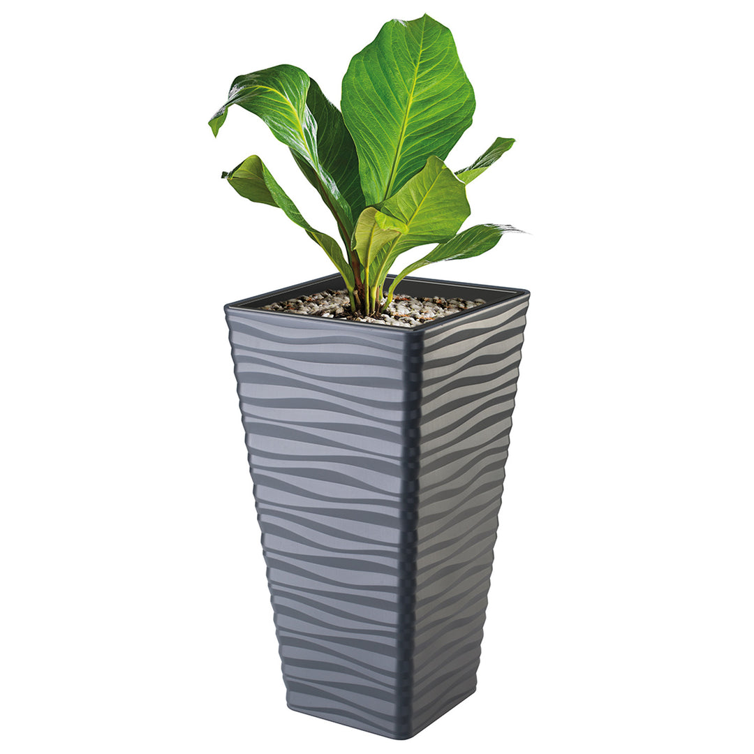 Form-Plastic Sahara Dunes Slim Maceta de plástico con inserto, Resistente a las heladas, Color antracita, Cuadrado 35cm