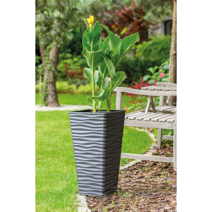 Form-Plastic Sahara Dunes Slim Maceta de plástico con inserto, Resistente a las heladas, Color antracita, Cuadrado 35cm