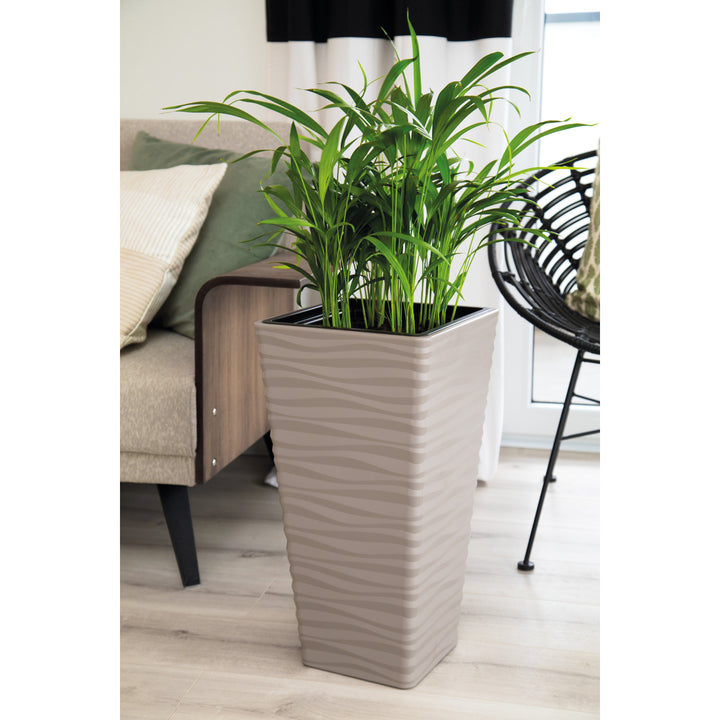 Form-Plastic Sahara Dunes Slim Maceta de plástico con inserto, Resistente a las heladas, Color gris beige, Cuadrado 35cm