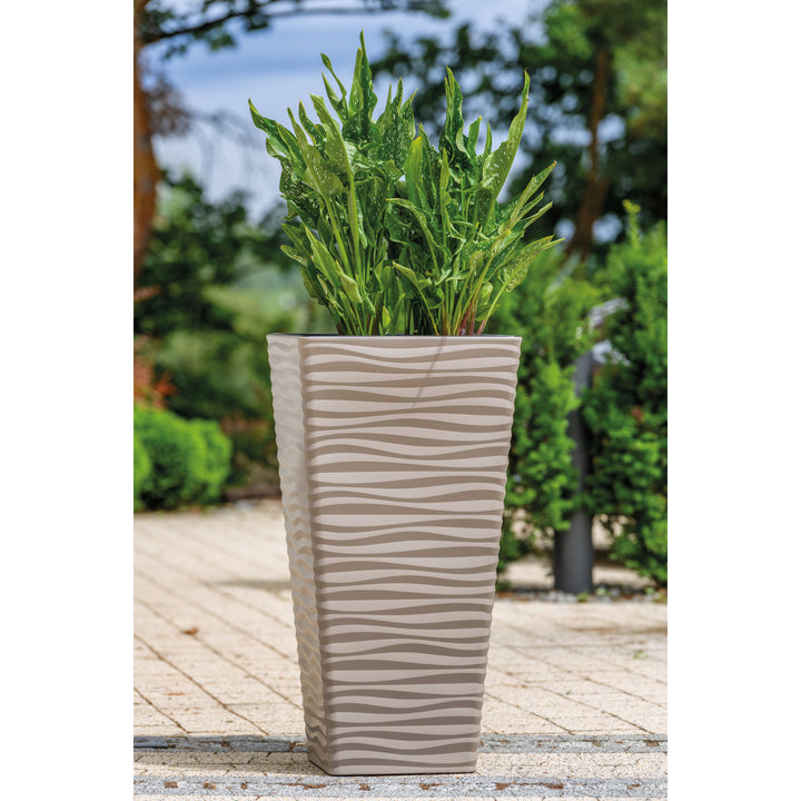 Form-Plastic Sahara Dunes Slim Maceta de plástico con inserto, Resistente a las heladas, Color gris beige, Cuadrado 35cm