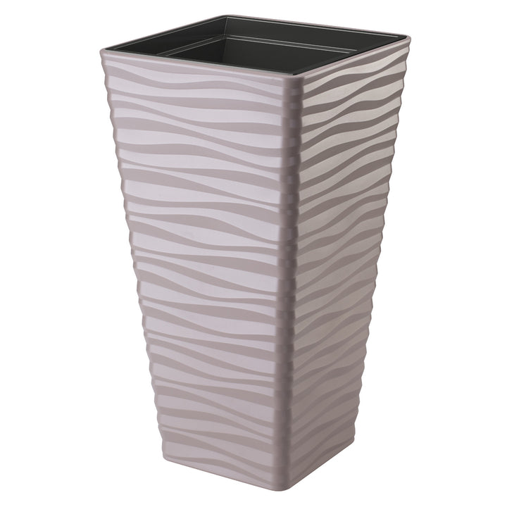 Form-Plastic Sahara Dunes Slim Maceta de plástico con inserto, Resistente a las heladas, Color gris beige, Cuadrado 35cm