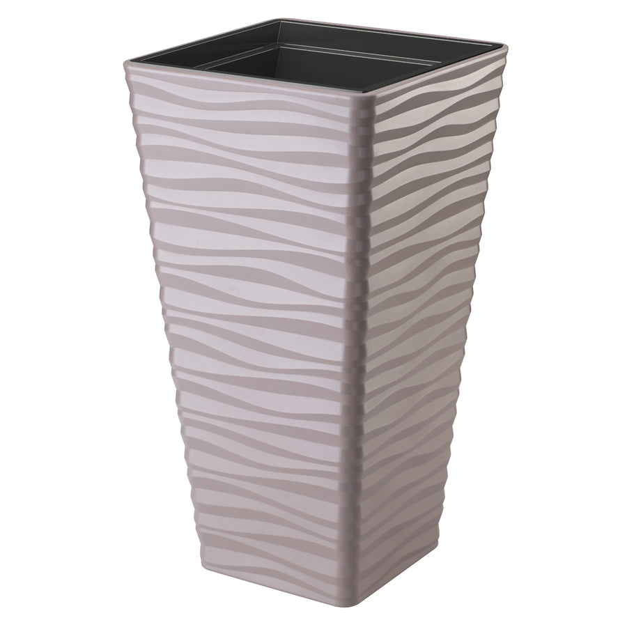 Form-Plastic Sahara Dunes Vaso de Plástico Fino com Encaixe, Resistente à Geada, Bege-Cinza, Quadrado 35cm