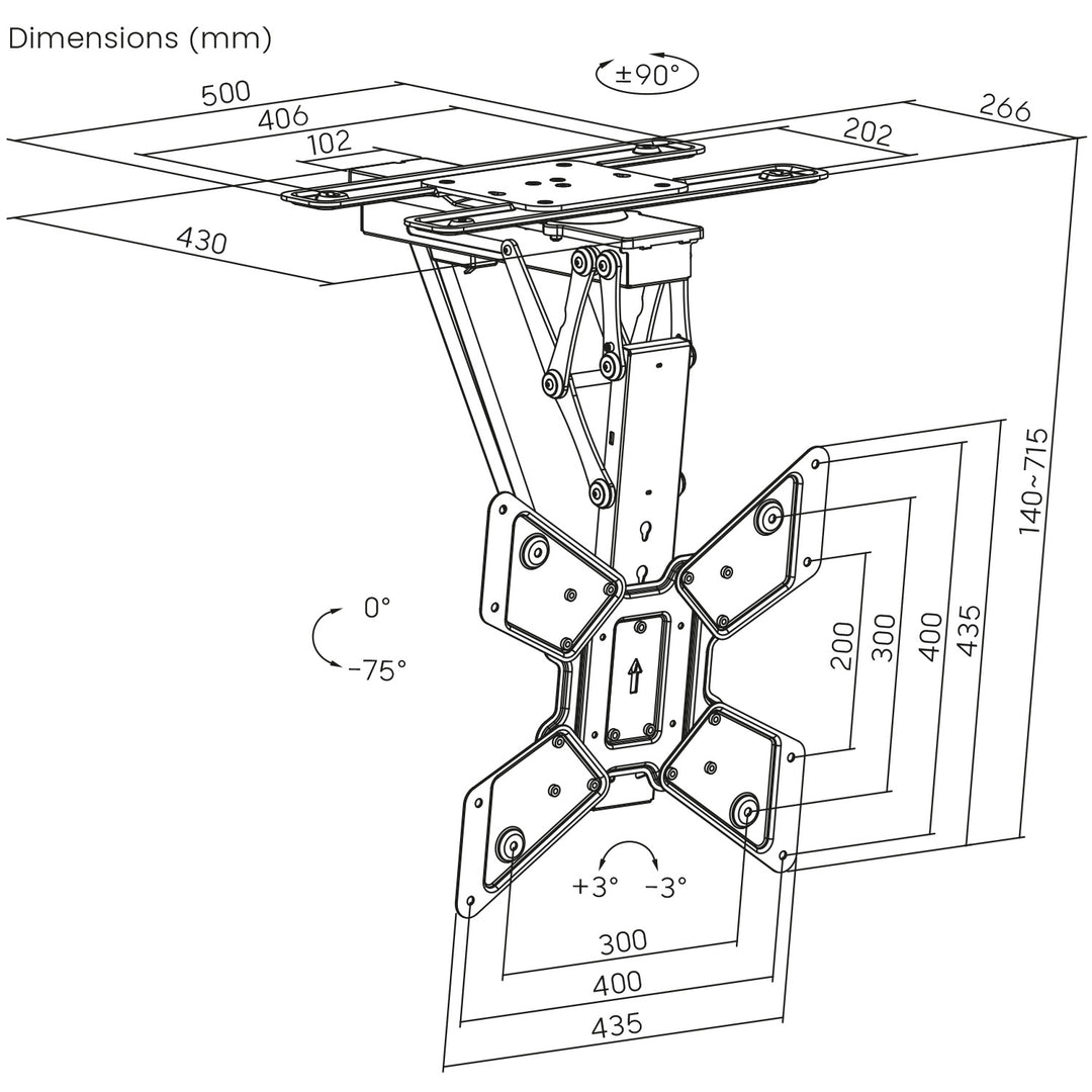 Suporte elétrico de teto para TV Maclean MC-491, suporte para TV TUYA, VESA máx. 600x400, rotação de 90°, 23"-65", carga máxima de 30 kg
