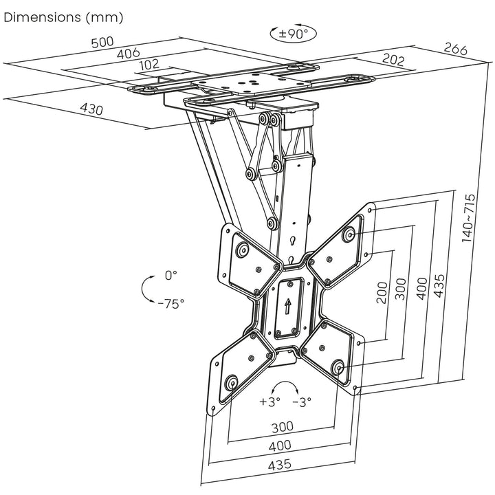 Suporte elétrico de teto para TV Maclean MC-491, suporte para TV TUYA, VESA máx. 600x400, rotação de 90°, 23"-65", carga máxima de 30 kg