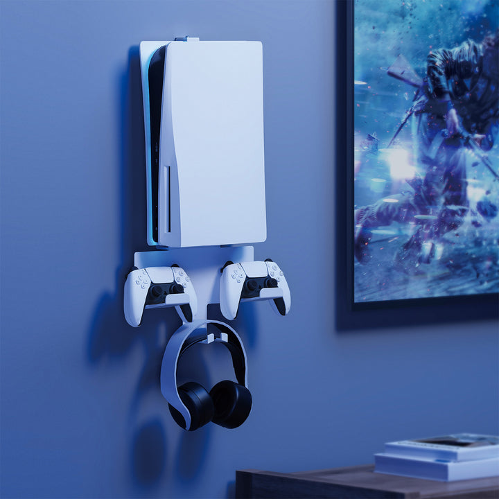 Soporte de pared blanco para consola Playstation 5 con soporte para pads, 10 kg máx., NanoRS RS181