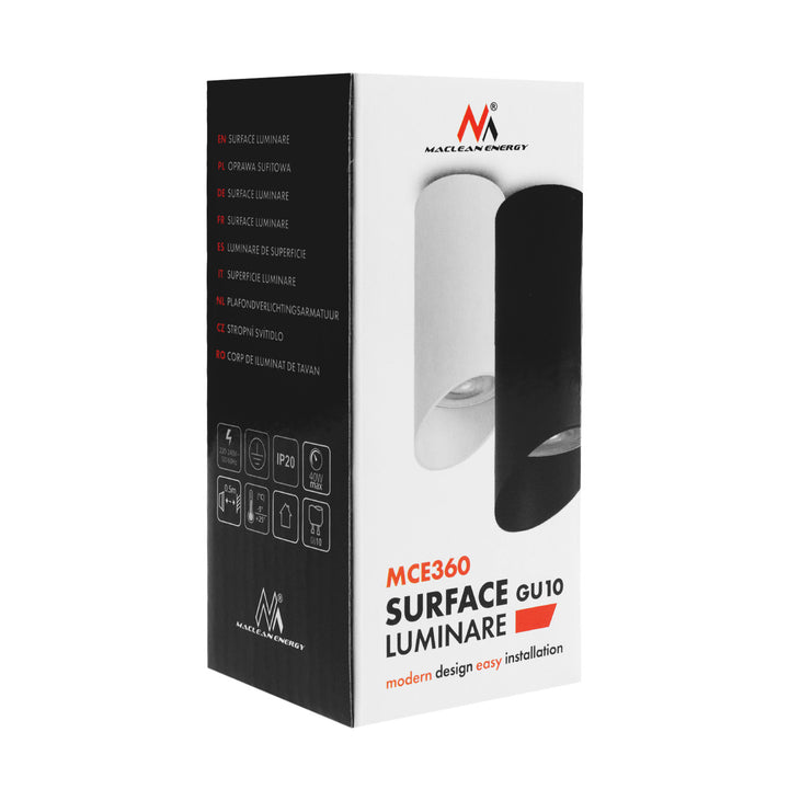 Maclean MCE360 B Candeeiro/tubo de montagem superficial, spot, redondo, alumínio, GU10, 55x130 mm, preto