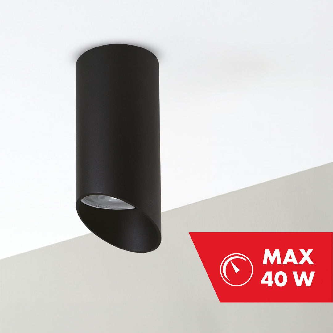 Maclean MCE360 B Candeeiro/tubo de montagem superficial, spot, redondo, alumínio, GU10, 55x130 mm, preto