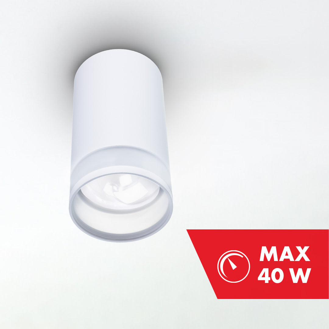 Maclean MCE361 W Candeeiro/tubo de montagem superficial, spot, redondo, alumínio, GU10, 55x105 mm, branco