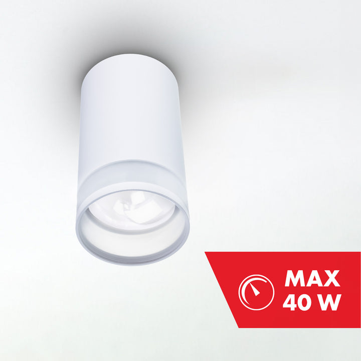 Maclean MCE361 W Candeeiro/tubo de montagem superficial, spot, redondo, alumínio, GU10, 55x105 mm, branco