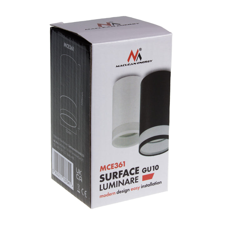Maclean MCE361 B Luminária/tubo de montagem superficial, spot, redondo, alumínio, GU10, 55x105 mm, preto