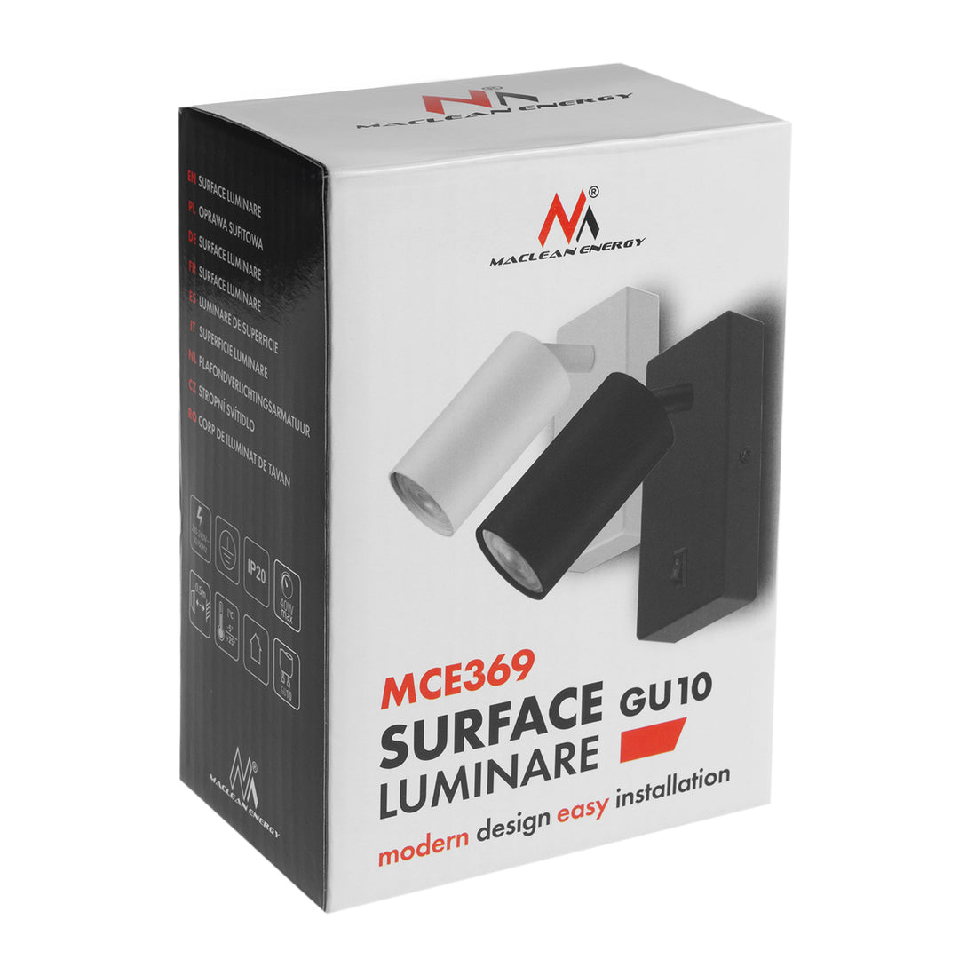 Maclean MCE369 W Aplique / luz de pared, spot, redondo, GU10, con interruptor 55x100mm, Color blanco